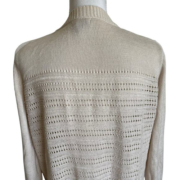 Gap Cardigan Women's Size Large Beige Open Knit Cotton Blend Boho Coastal Long - Picture 6 of 10